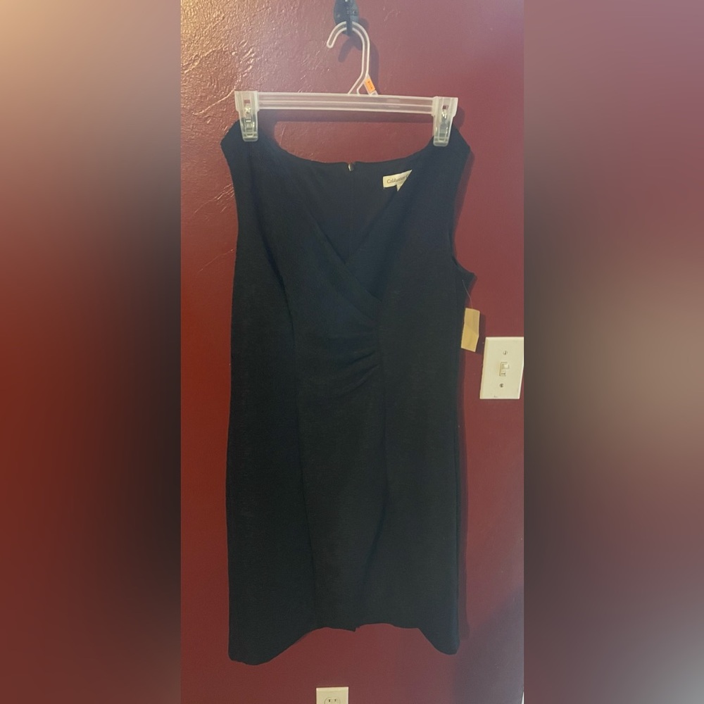 Coldwater Creek Women's P8 Black Textured Sleeveless V-Neck Sheath Dress Stretch